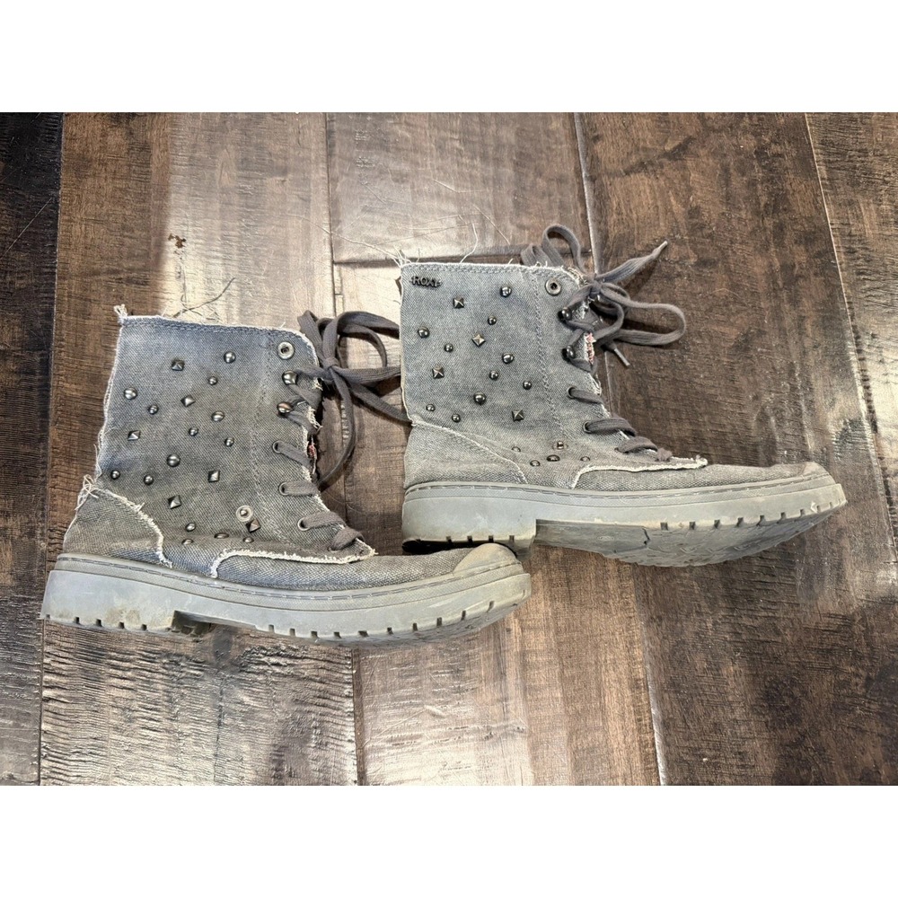 Roxy Rugged Ankle‎ Boots Grey Lace Up Studded Women's Size 8